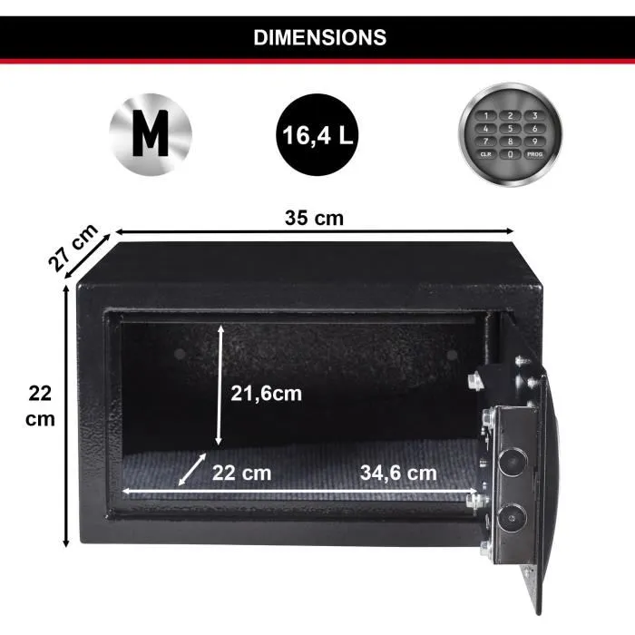 Master Lock Coffre fort électronique programmable - Format M - 22 x 35 x 27 cm - Acier - Noir et gris métal - Sécurité maison et bureau