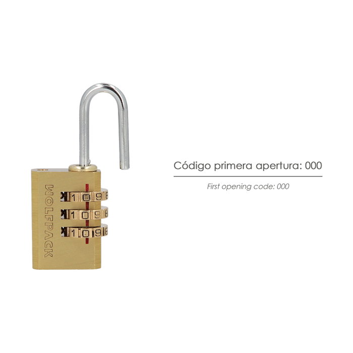 WOLFPACK LINEA PROFESIONAL Cadenas à combinaison en laiton 22 mm, 3 chiffres WOLFPACK LINEA PROFESIONAL Cadenas à combinaison en laiton 22 mm, 3 chiffres