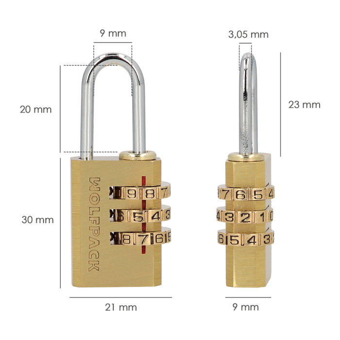 WOLFPACK LINEA PROFESIONAL Cadenas à combinaison en laiton 22 mm, 3 chiffres WOLFPACK LINEA PROFESIONAL Cadenas à combinaison en laiton 22 mm, 3 chiffres