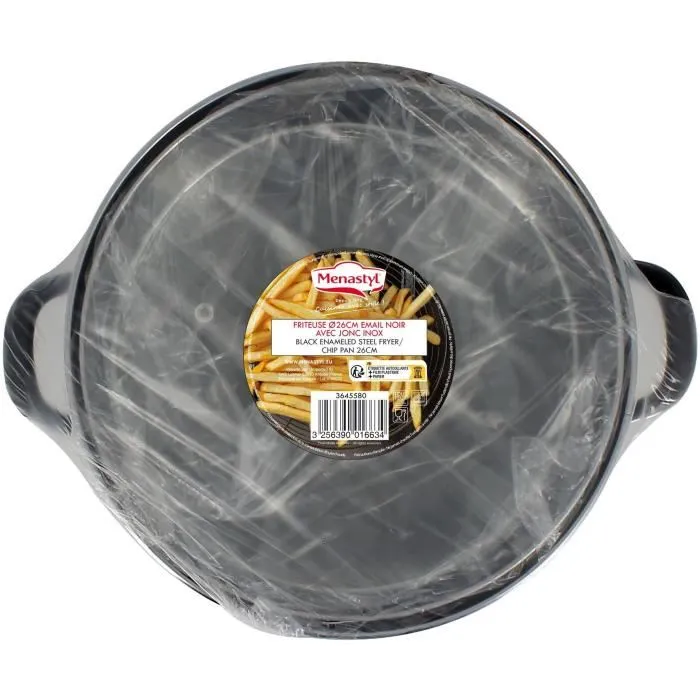 Menastyl 3645580 Friteuse électrique en acier émaillé noir 26 cm, avec couvercle et panier inox, tous feux dont induction