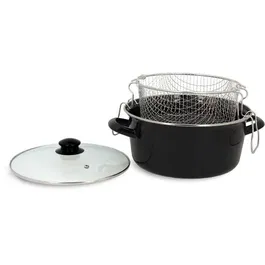 Menastyl 3645580 Friteuse électrique en acier émaillé noir 26 cm, avec couvercle et panier inox, tous feux dont induction