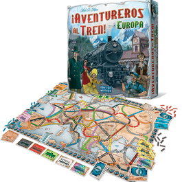 Asmodee Jeu de société Aventureros Al Tren! Europa Dw7282, Version en espagnol, Plateau Europe, Tunnels et Ferries, 2-5 joueurs, À partir de 8 ans
