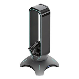 LC-Power LC-HUB-HEAD-BUNGEE Hub USB 3.0 avec support casque et bungee souris, Noir