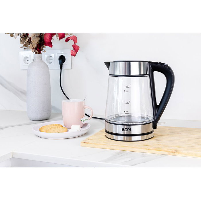 Edm Bouilloire en verre et inox 1,7 L 1850-2200W Arrêt automatique