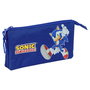 SAFTA - Porte-tout triple Sonic the Hedgehog avec 3 compartiments et poche intérieure zippée - 22 x (3) x 12 cm