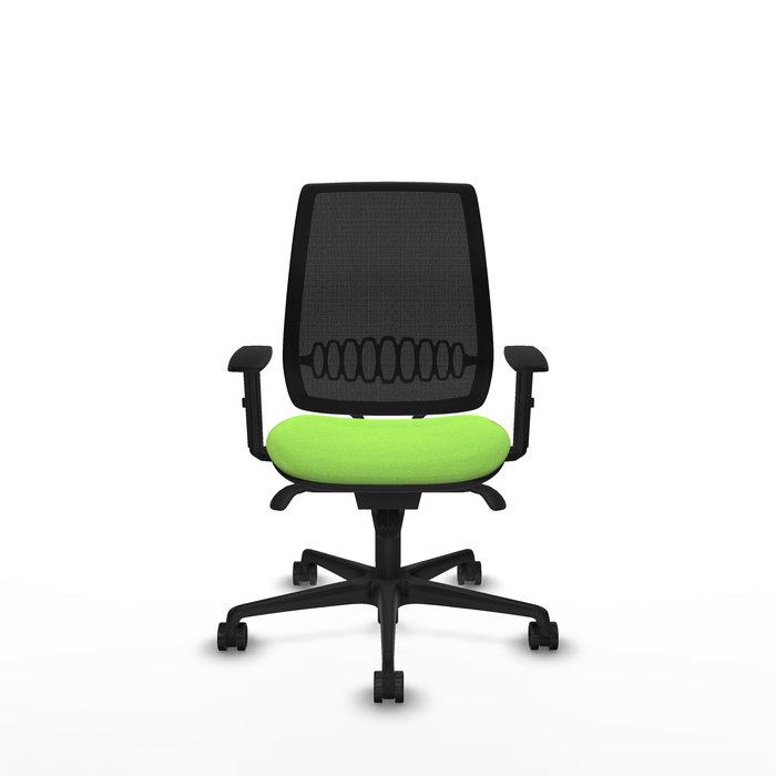Chaise Alares Synchro 5 positions tissu Vert pistache Maille Noir Base en nylon noir Accoudoir 1D Sans appui-tête Roulettes 65mm nylon