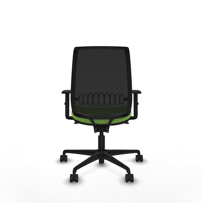 Chaise Alares Synchro 5 positions tissu Vert pistache Maille Noir Base en nylon noir Accoudoir 1D Sans appui-tête Roulettes 65mm nylon