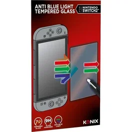 Konix Protection d'écran Verre Trempé 9H Anti-Lumière Bleue Anti-Bulles pour Nintendo Switch 2 - Compatible et Transparent avec Kit de Nettoyage