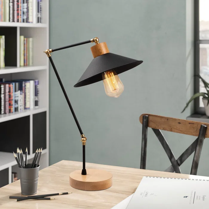Huanggang Lampe de Table Style Vintage Manavgat Noir - 1 x Douille E27 - Sans Ampoule [OPV-525NOR2120]