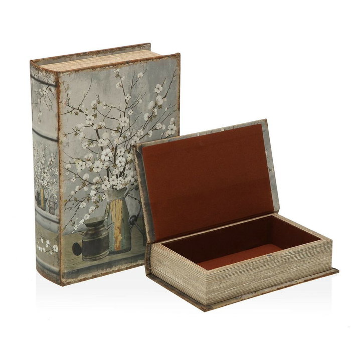 Boîte Décorative Versa Livre Fleurs Toile Bois MDF 7 x 27 x 18 cm