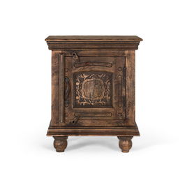 GINER Y COLOMER Table de nuit en bois de manguier massif style rustique avec porte à motif floral, marron foncé - Idéale salon ou chambre