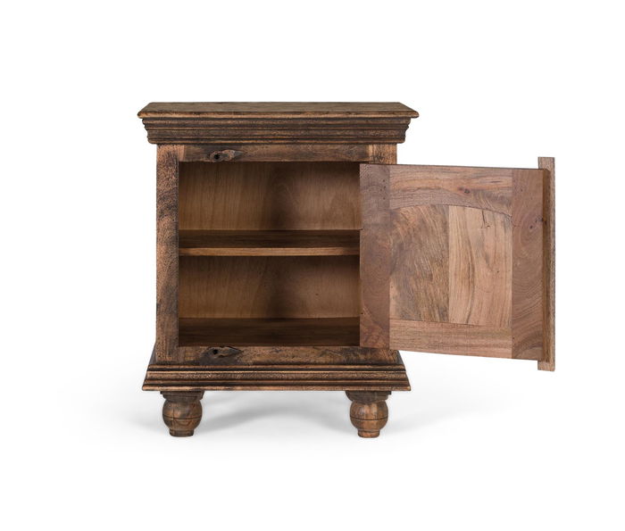 GINER Y COLOMER Table de nuit en bois de manguier massif style rustique avec porte à motif floral, marron foncé - Idéale salon ou chambre