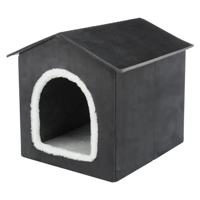TRIXIE Niche pour chat Livia 50x50x54 cm, refuge doux en velours - Gris et blanc - Réf. 442667