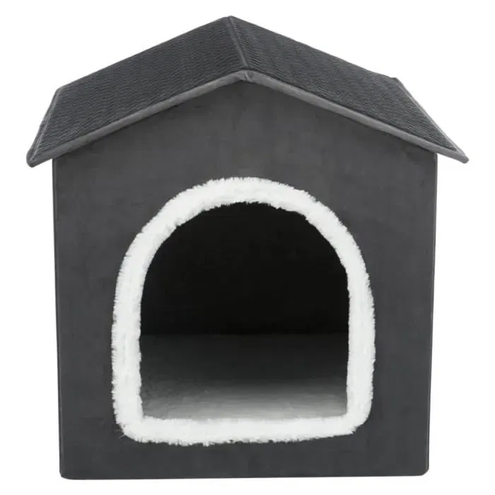 TRIXIE Niche pour chat Livia 50x50x54 cm, refuge doux en velours - Gris et blanc - Réf. 442667