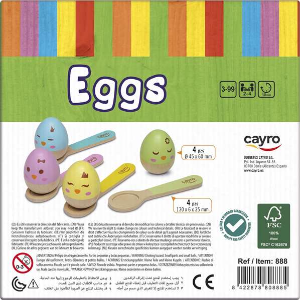 Cayro Eggs - Jouet en bois certifié FSC pour enfants à partir de 3 ans - Version multilingue (espagnol, anglais, portugais, français, italien, allemand)