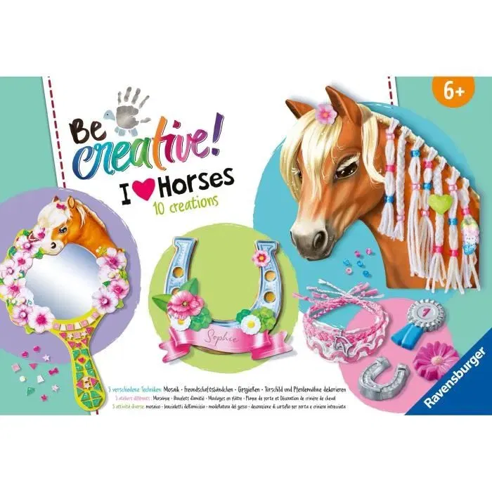 Ravensburger 238751 - Be Creative Cheval, Kit Multi-activités avec 10 Créations : Tête à Coiffer, Bracelets, Miroir Mosaïque, Activité Créative Détente pour Enfants Dès 7 Ans