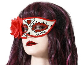 Atosa Antifaz Blanc avec Détails Rouges et Fleur Latérale pour Déguisement de Catrina