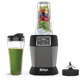 Ninja Blender BN495EU - 1000 W - 2 Gobelets 700 ml - Gris Noir - Technologie Auto-iQ - Mixeur pour Smoothies, Fruits, Légumes, Noix et Glace