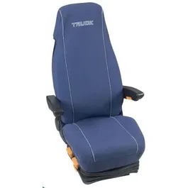 HTC Equipements Housse universelle matelassée pour siège de camion, bleue avec logo TRUCK, 80% coton 20% polyester, système d'ajustement et compatible airbags