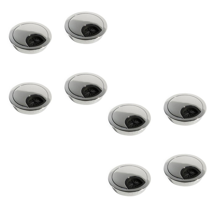 Emuca Lot de 8 passe-câbles circulaires Ø 60 mm, Chromé, Zamak Emuca Lot de 8 passe-câbles circulaires Ø 60 mm, Chromé, Zamak