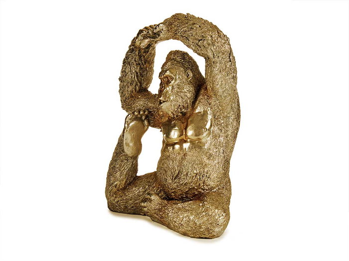 Giftdecor Gorille Yoga Pied Vers le Haut Doré Résine 14x30x25 cm (Set de 3)