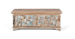 GINER Y COLOMER Mueble baûl coffre de rangement en bois de manguier et bois recyclé, finition multicolore rustique - 106 x 41 x 36 cm
