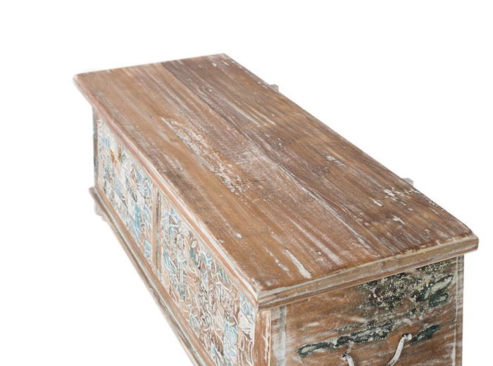 GINER Y COLOMER Mueble baûl coffre de rangement en bois de manguier et bois recyclé, finition multicolore rustique - 106 x 41 x 36 cm