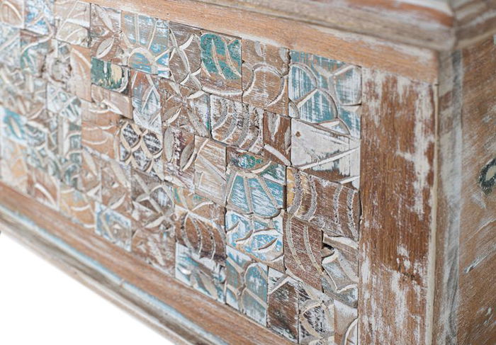 GINER Y COLOMER Mueble baûl coffre de rangement en bois de manguier et bois recyclé, finition multicolore rustique - 106 x 41 x 36 cm