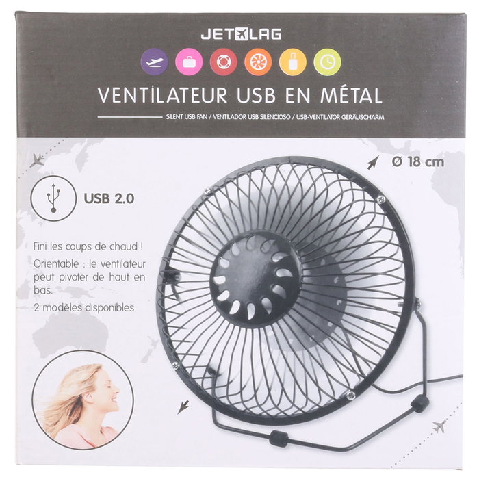 Jet Lag Ventilateur USB en métal de 18 cm