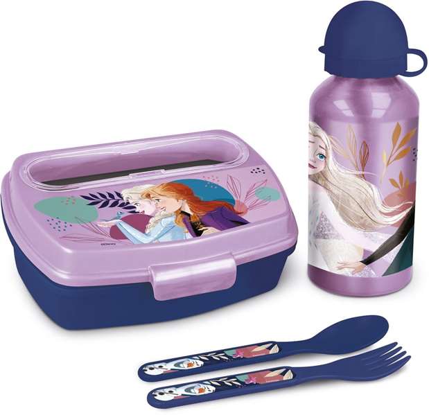 Safta Set de boîte à sandwich et bouteille + couverts Frozen "Cool Days" - 21 x 18 x 7 cm