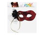 Masque vénitien rouge brillant pour carnaval femme adulte avec décoration paillettes, fleur noire et rubans dorés - Antifaz
