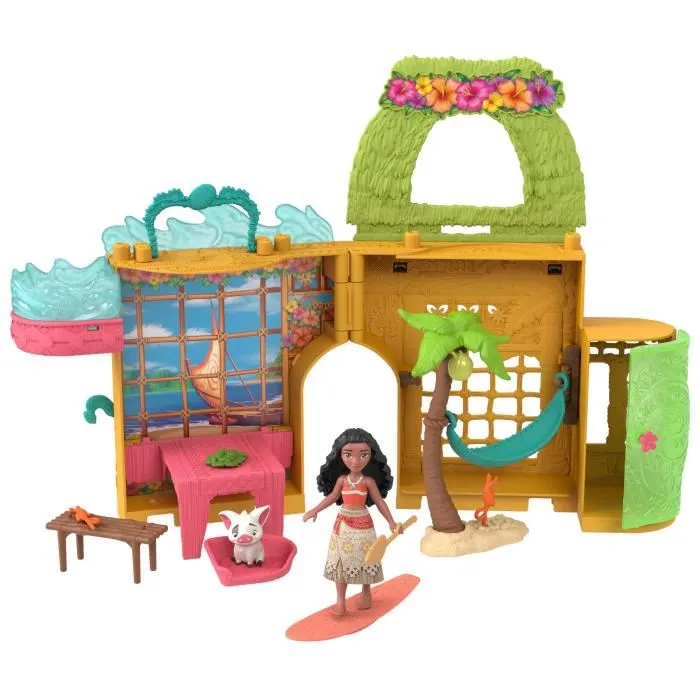 Disney Princess Coffret de maison de poupée Vaiana Histoires à empiler avec poupée Vaiana, Hei Hei, Pua et 9 accessoires - MATTEL