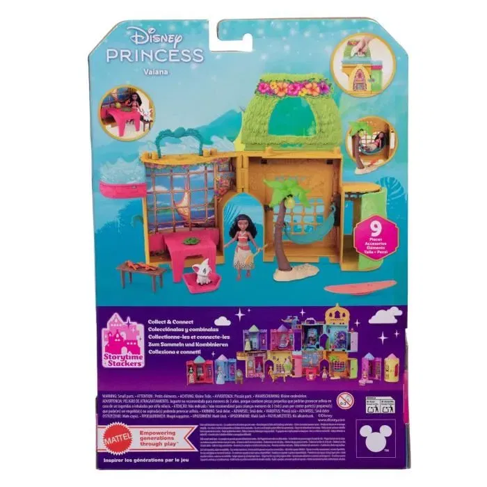 Disney Princess Coffret de maison de poupée Vaiana Histoires à empiler avec poupée Vaiana, Hei Hei, Pua et 9 accessoires - MATTEL