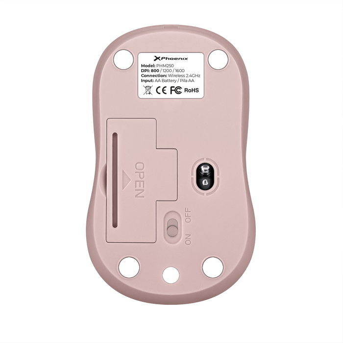 Phoenix technologies M250 Souris Sans Fil 2.4 GHz, Silent Click, 800/1200/1600 DPI, Rose Phoenix technologies M250 Souris Sans Fil 2.4 GHz, Silent Click, 800/1200/1600 DPI, Rose