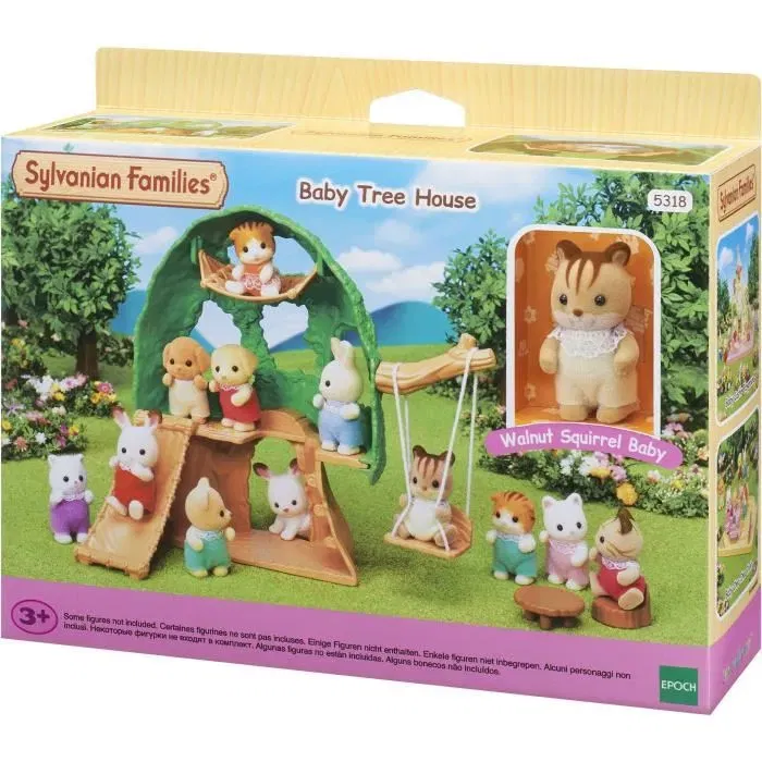 Sylvanian Families La Cabane des Bébés - Figurine Bébé Écureuil Roux Ambrose avec Toboggan, Balançoire et Hamac - Jouet Enfant 3 Ans et Plus