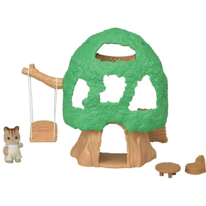 Sylvanian Families La Cabane des Bébés - Figurine Bébé Écureuil Roux Ambrose avec Toboggan, Balançoire et Hamac - Jouet Enfant 3 Ans et Plus