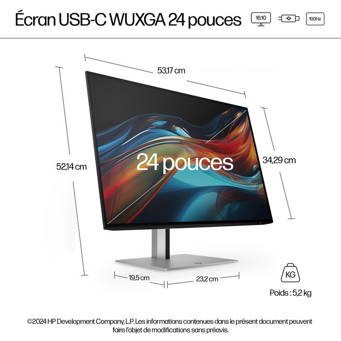 HP Moniteur Série 7 Pro 724pu 24 pouces WUXGA Argent