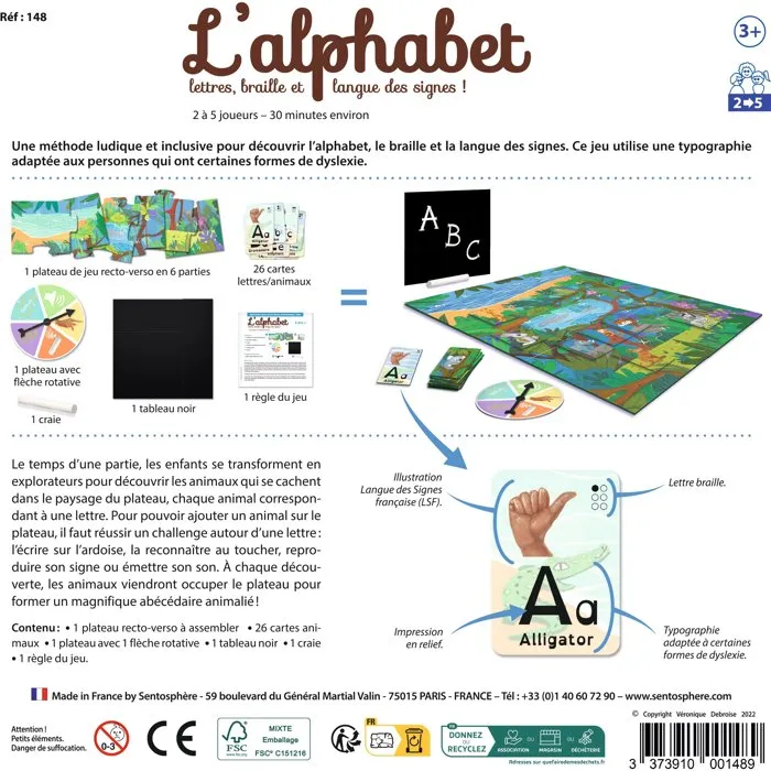Sentosphere L'Alphabet - Jeu Éducatif Enfant 3 ans - Majuscule, Minuscule, Braille, Langue des Signes - Apprentissage Ludique et Inclusif