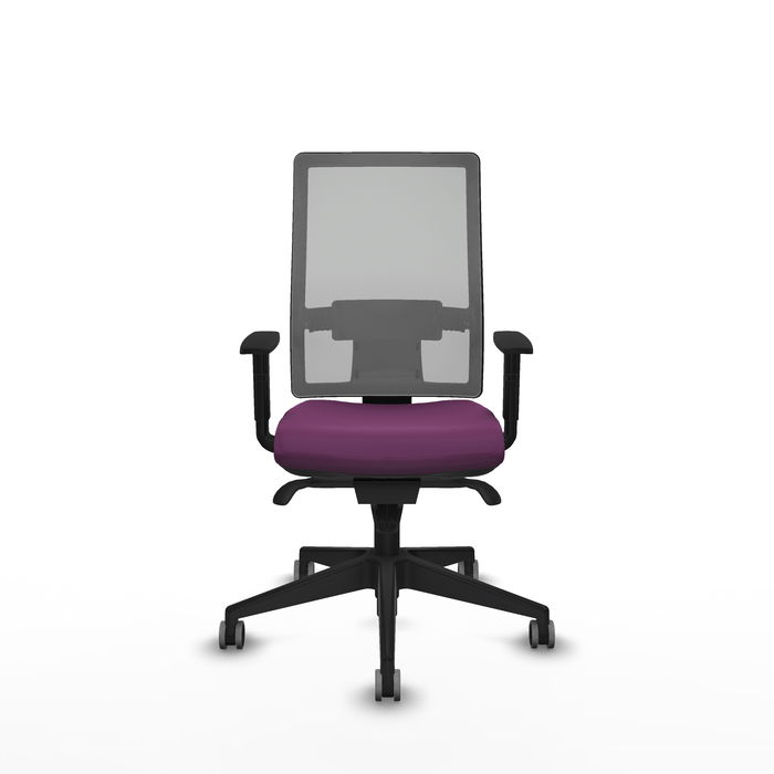 Chaise Horna Synchro 5 positions cuir écologique Pourpre Maille Gris Base pyramidale noire Accoudoir 1D Sans appui-tête Roulettes 65mm pour moquette