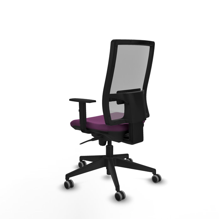 Chaise Horna Synchro 5 positions cuir écologique Pourpre Maille Gris Base pyramidale noire Accoudoir 1D Sans appui-tête Roulettes 65mm pour moquette