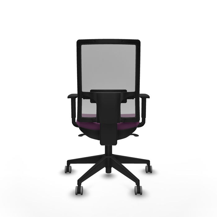 Chaise Horna Synchro 5 positions cuir écologique Pourpre Maille Gris Base pyramidale noire Accoudoir 1D Sans appui-tête Roulettes 65mm pour moquette