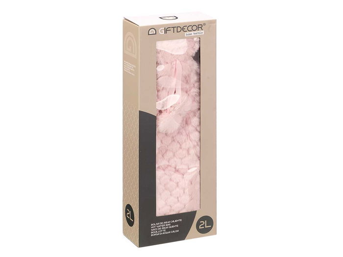 GIFTDECOR Bouillotte à eau longue 2L avec housse en peluche Rose-Gris
