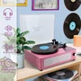 Liscianigiochi Platine Vinyle Vintage avec Haut-parleurs Intégrés - 3 Vitesses (33/45/78 RPM) - Connexions Bluetooth, RCA, AUX et Jack - Design Rétro en Bois - Rose