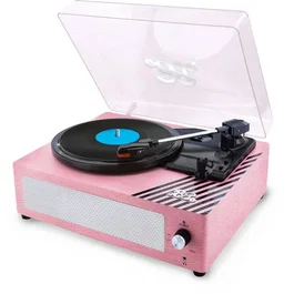Liscianigiochi Platine Vinyle Vintage avec Haut-parleurs Intégrés - 3 Vitesses (33/45/78 RPM) - Connexions Bluetooth, RCA, AUX et Jack - Design Rétro en Bois - Rose