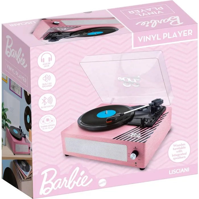 Liscianigiochi Platine Vinyle Vintage avec Haut-parleurs Intégrés - 3 Vitesses (33/45/78 RPM) - Connexions Bluetooth, RCA, AUX et Jack - Design Rétro en Bois - Rose