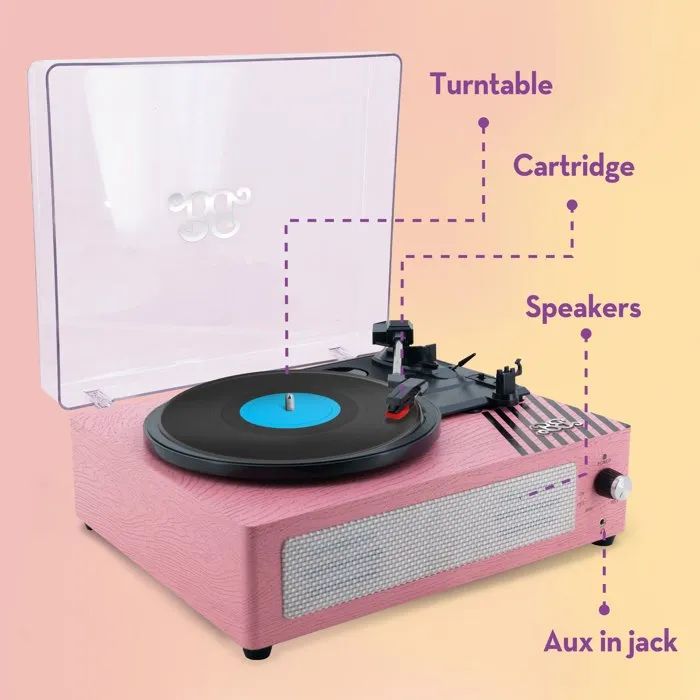 Liscianigiochi Platine Vinyle Vintage avec Haut-parleurs Intégrés - 3 Vitesses (33/45/78 RPM) - Connexions Bluetooth, RCA, AUX et Jack - Design Rétro en Bois - Rose