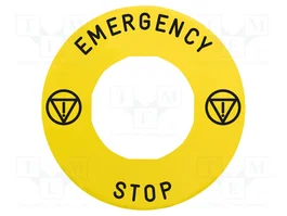 Schneider Electric Étiquette Harmony XB4 Jaune EMERGENCY STOP Ø60mm, Ø22mm de montage