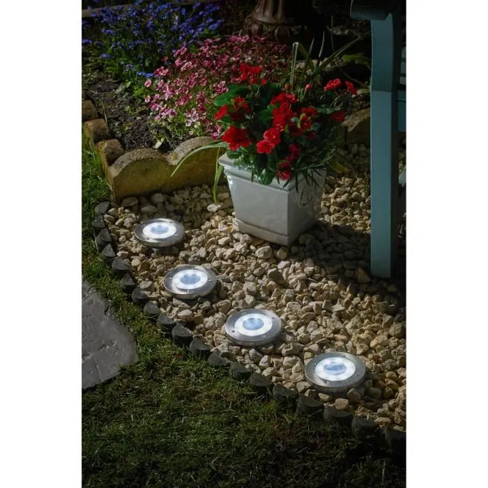 Smart Garden Pack de 4 spots solaires UpLight GARDEN - Éclairage LED 5 lumens pour allées, acier - Spot solaire avec détecteur crépusculaire