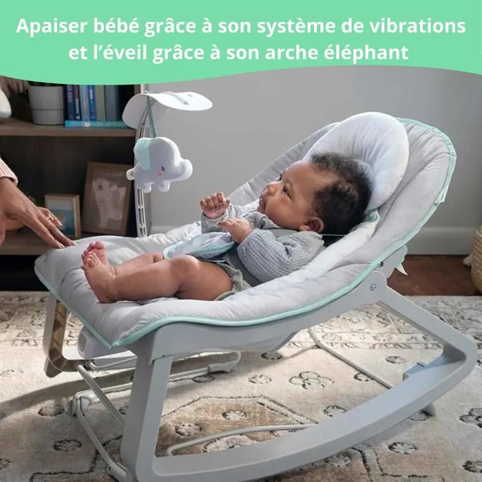 Ingenuity Keep Cozy Weaver Transat bébé évolutif à bascule, 3 positions, avec arc d'activités et peluche, de 0 mois à 18 kg