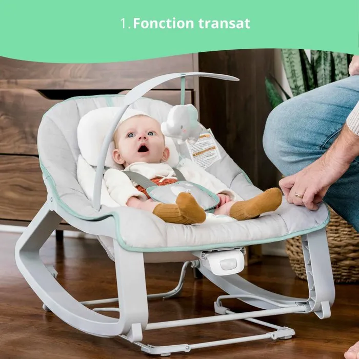 Ingenuity Keep Cozy Weaver Transat bébé évolutif à bascule, 3 positions, avec arc d'activités et peluche, de 0 mois à 18 kg